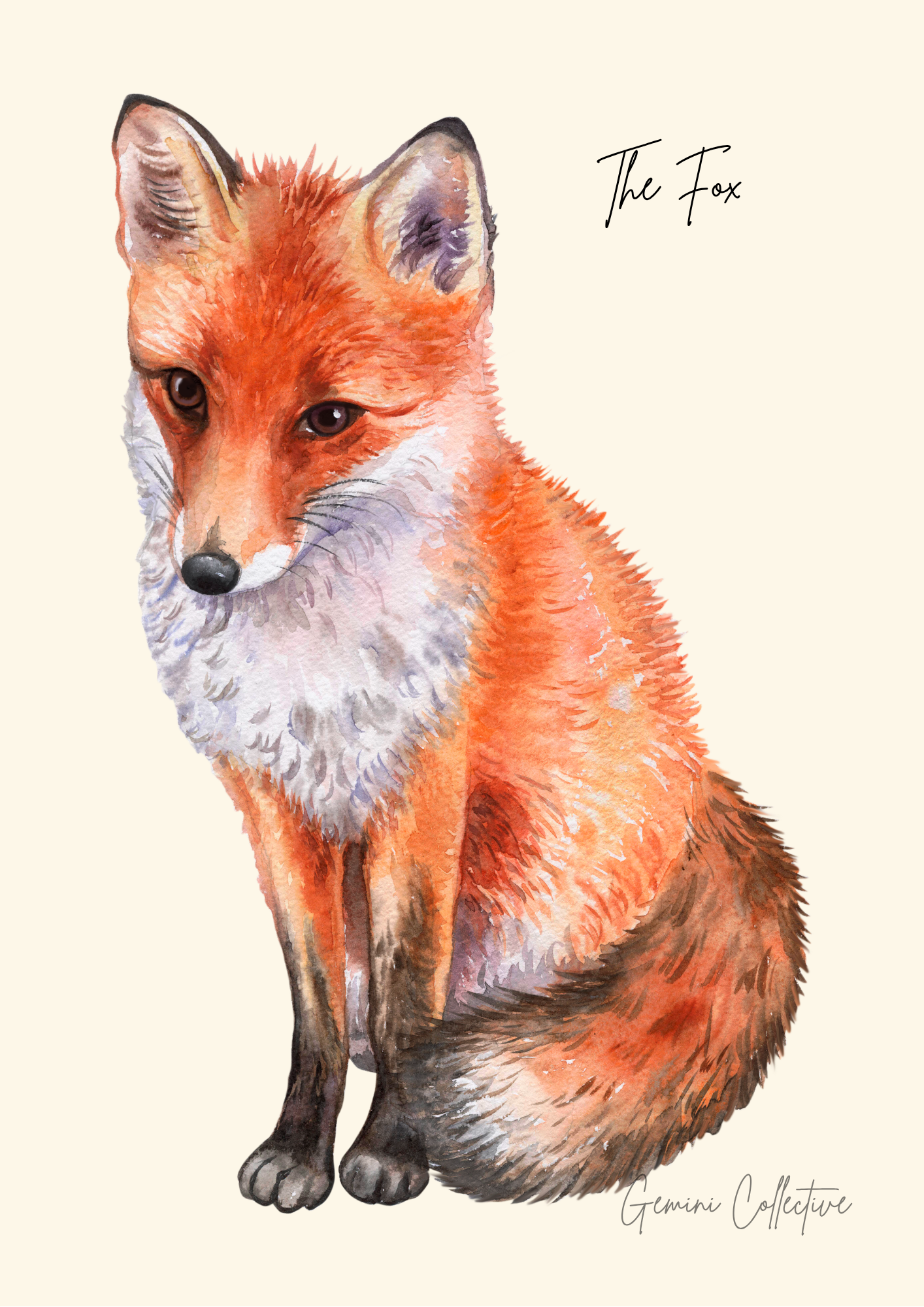 Illustration of a fox with 'The Fox' text above and 'Gemini Collective' text below on a beige background.