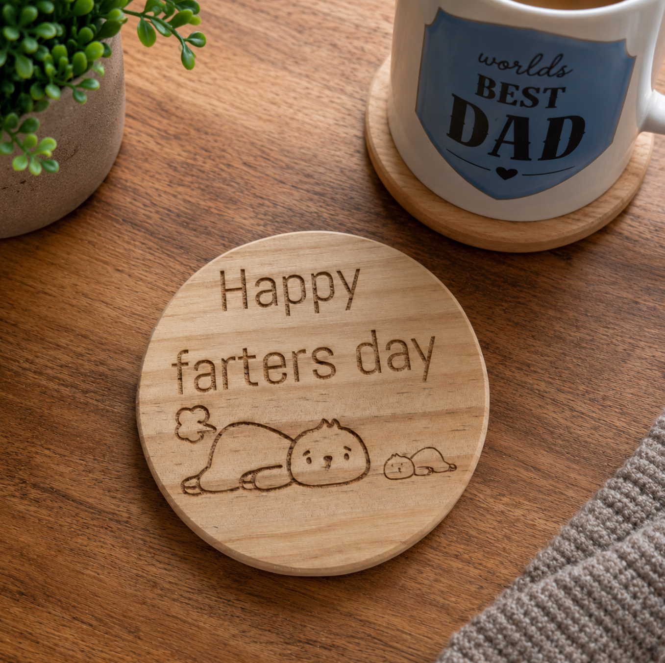 Father's Day Wooden Coaster - 'Happy Farters Day'