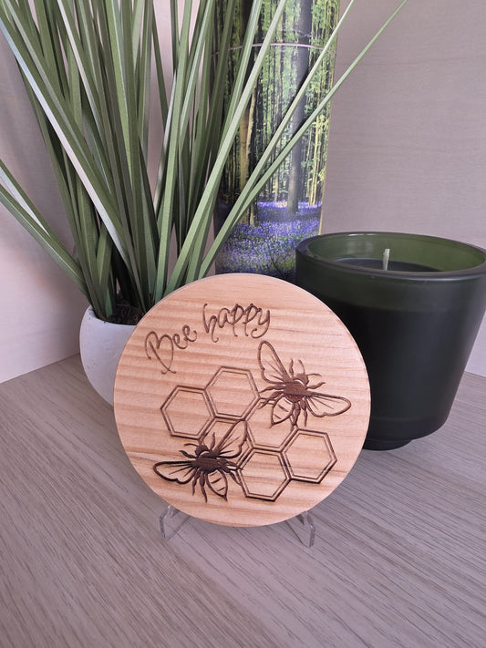 Bee Happy Wooden Coaster